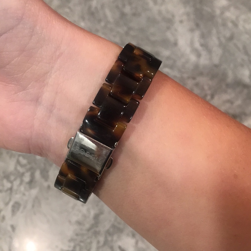 Fossil Watch With Tortoise Band & Rhinestone Face - image 2